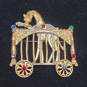 Vintage AJC Signed Giraffe Brooch With Colorful Crystals Gold Tone Jewelry Pin